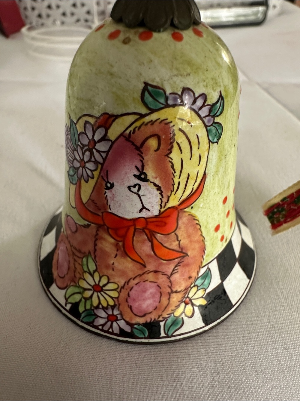 Kelvin Chen Cats on Checkered floor Enameled Bell. 🎄🐈‍⬛